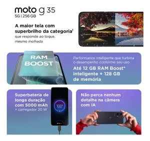Smartphone Motorola Moto G35 5g - 256gb 12gb (4gb Ram+8gb Ram Boost) E Camera 50mp Com Ai Nfc Tela 6.7 Com Superbrilho - Coral - Vegan Leather - imagem 9