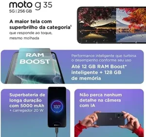 Smartphone Motorola Moto g35 5G - 256GB 12GB (4GB RAM+8GB Ram Boost) e Camera 50MP com AI NFC Tela 6.7" com Superbrilho - Cinza - imagem 7